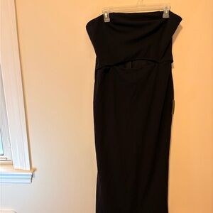 Lulu's Strapless Cutout Black Sheath High-Low Dress